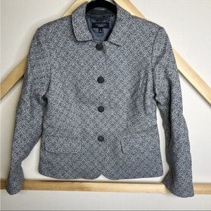 Talbots Button Up Jacket Womens Size 8 Gray Tweed Wool Collared Casual Lined